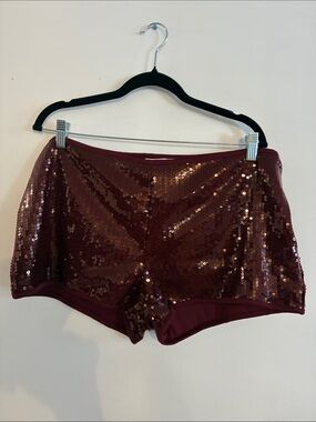 No Boundaries Burgundy Sequin Hot Sexy Shorts Side Zip Women’s Shorts XXL 20
